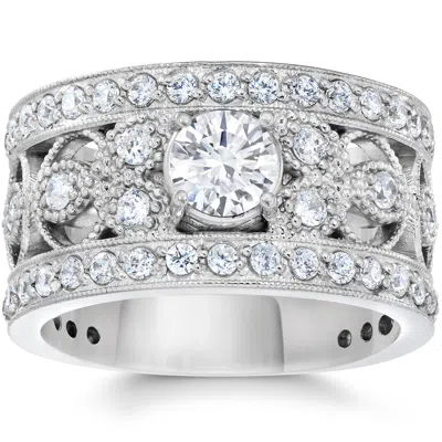 Pompeii3 1 5/8 Carat Vintage Diamond Engagement Ring 10k White Gold In Multi