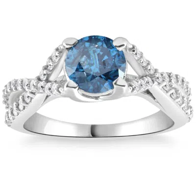 Pompeii3 1 5/8ct Blue & White Diamond Infinity Twist Engagement Ring 14k White Gold