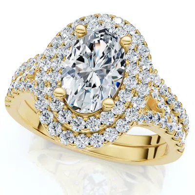 Pompeii3 1 5/8ct Oval Double Halo Diamond Engagement Ring Set 14k Gold Lab Grown In Silver