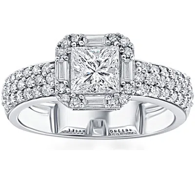 Pompeii3 1 5/8ct Princess Cut Halo Diamond Engagement Ring 14k White Gold Lab Grown In Silver