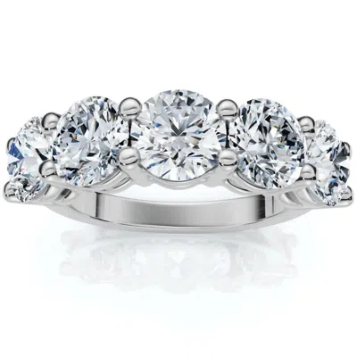Pompeii3 1 - 6.50ct Diamond Wedding Ring Five Stone Anniversary Band 14k Gold Lab Grown In Metallic