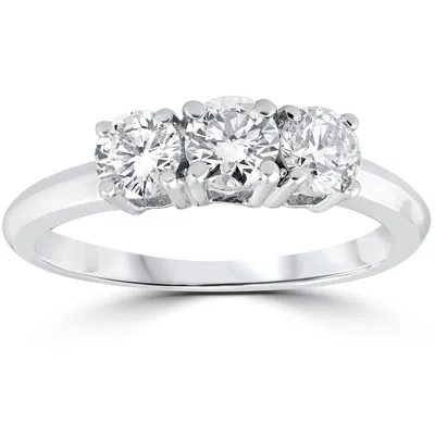 Pompeii3 1 Carat 3-stone Diamond Engagement Ring Solitaire Round Cut 14k White Gold In Multi