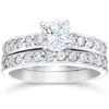 Pompeii3 1 Carat Diamond Engagement Ring Matching Wedding Band Prong Set 14k White Gold In Multi