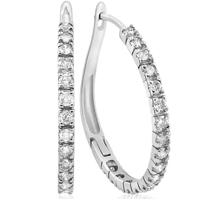 Pompeii3 1 Carat Diamond Hoops White Gold 3/4" Tall In Metallic