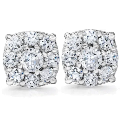 Pompeii3 1 Carat Halo Diamond Studs 14k White Gold In Metallic