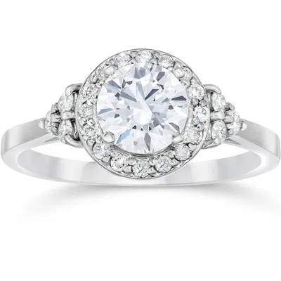 Pompeii3 1 Carat Halo Vintage Diamond Engagement Ring 14k White Gold In Silver