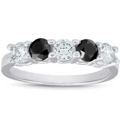 Pompeii3 1 Carat Treated Black & White Five Stone Diamond Ring 14k White Gold In Multi