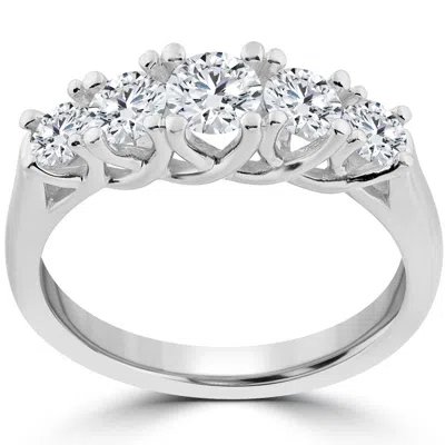 Pompeii3 1 Ct 5-stone Graduated Real Round Diamond Wedding Engagement Ring 14k White Gold In Silver