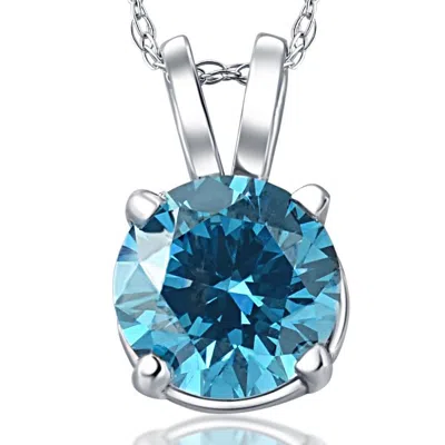 Pompeii3 1 Ct Blue Diamond Solitaire Pendant 14k White Gold Lab Grown Necklace In Multi