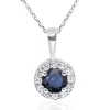 Pompeii3 1 Ct Blue Sapphire & Diamond Halo Pendant 14k White Gold & 18" Chain In Blue