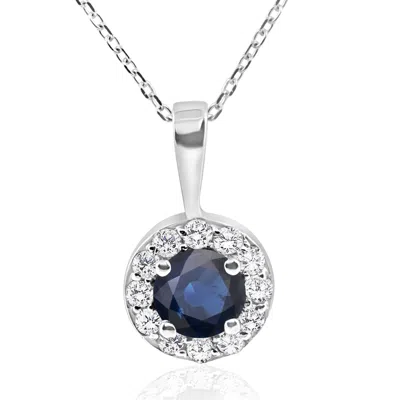 Pompeii3 1 Ct Blue Sapphire & Diamond Halo Pendant 14k White Gold & 18" Chain In Multi