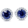 Pompeii3 1 Ct Blue Sapphire Diamond Halo Studs Earrings 10k White Gold In Multi