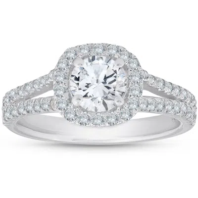 Pompeii3 1 Ct Cushion Halo Engagement Ring 14k White Gold Lab Grown Diamond In Multi