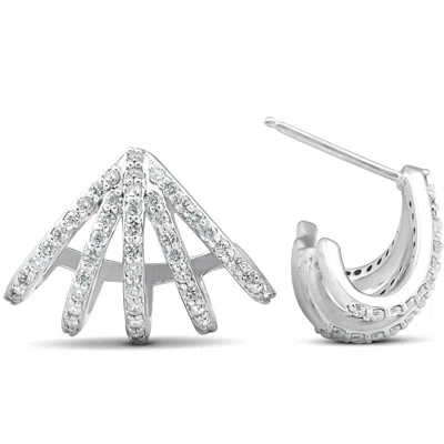 Pompeii3 1 Ct Diamond Burst Studs Womens Huggie Earrings 14k White Gold Lab Grown In Metallic