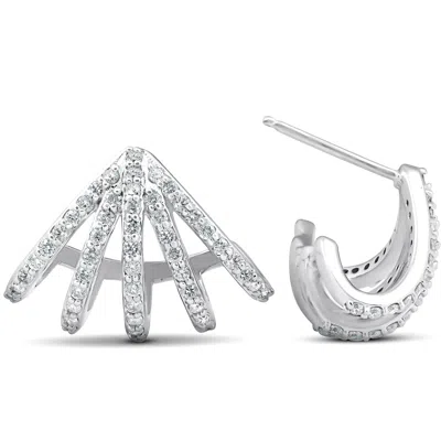 Pompeii3 1 Ct Diamond Burst Studs Womens Huggie Earrings 14k White Gold In Silver