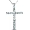 POMPEII3 1 CT DIAMOND CROSS 14K WHITE GOLD 18" CHAIN WOMENS NECKLACE 1 1/4" TALL