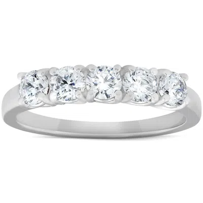 Pompeii3 1 Ct Diamond Five Stone Tellis Wedding Ring 14k White Gold In Metallic