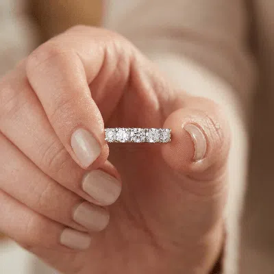 Pompeii3 1 Ct Diamond Five Stone Tellis Wedding Ring 14k White Gold In Metallic
