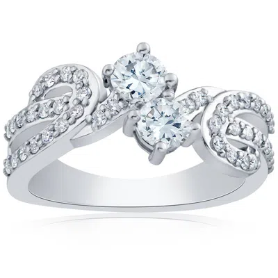 Pompeii3 1 Ct Diamond Forever Us 2-stone Engagement Anniversary Solitaire Ring White Gold In Silver