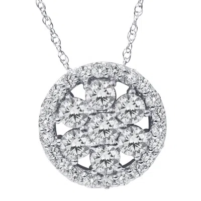 Pompeii3 1 Ct Diamond Halo Pendant 14k White Gold In Silver