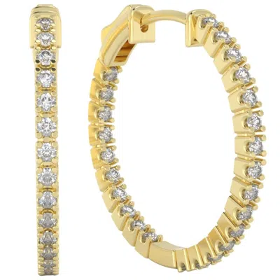 Pompeii3 1 Ct Diamond Inside Outside Hoops Lab Grown Earrings Yellow Gold 1"tall In Multi