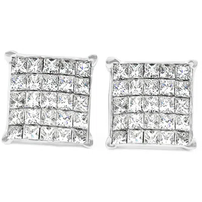 Pompeii3 1 Ct Diamond Princess Cut Screw Back Studs Womens Earrings 10k White Gold In Multi