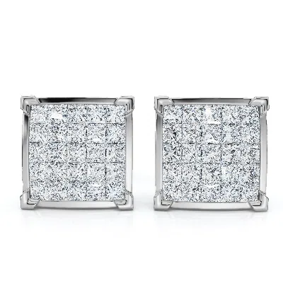 Pompeii3 1 Ct Diamond Princess Cut Screw Back Studs Womens Earrings 10k White Gold In Multi