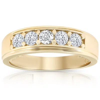 Pompeii3 1 Ct Diamond Ring Mens High Polished 14k Yellow Gold Wedding Anniversary Band In Pattern