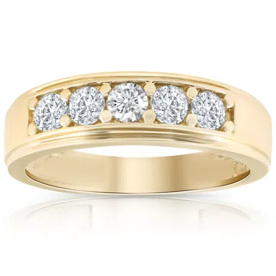 Pompeii3 1 Ct Diamond Ring Mens High Polished Solid Yellow Gold Wedding Band Lab Grown In Multi