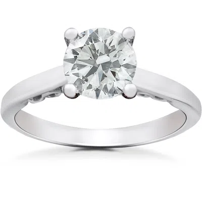 Pompeii3 1 Ct Diamond Round Brilliant Solitaire Accent Engagement Ring 14k White Gold In Silver