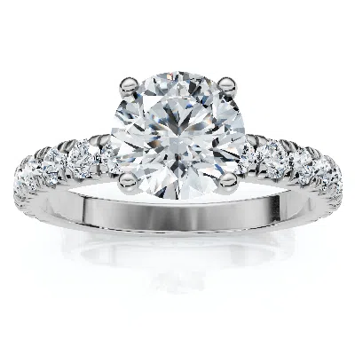 Pompeii3 1 Ct Diamond Round Cut Engagement Ring Single Row 10k White Gold In Metallic