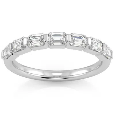 Pompeii3 1 Ct Emerald Cut Diamond East To West Wedding Stackable Ring 14k Gold Lab Grown In Silver