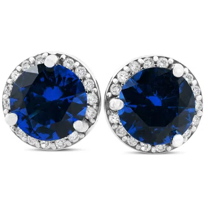 Pompeii3 1 Ct Genuine Blue Sapphire & Diamond Halo Studs 10k White Gold Earrings In Multi