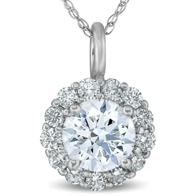 Pompeii3 1 Ct Halo Diamond Pendant Necklace 18" 14k White Gold In Multi