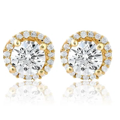 Pompeii3 1 Ct Halo Diamond Studs 10k Yellow Gold In Multi