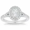 Pompeii3 1 Ct Lab Grown Oval Diamond Halo Engagement Ring 14k White Gold In Multi