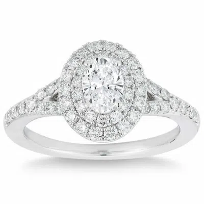 Pompeii3 1 Ct Lab Grown Oval Diamond Halo Engagement Ring 14k White Gold In Silver
