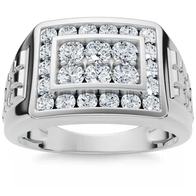 Pompeii3 1 Ct Men's Diamond Cluster Nugget Detail Ring In 10k White Gold In Multi