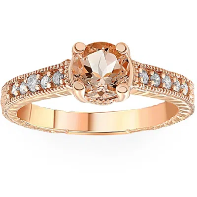Pompeii3 1 Ct Morganite & Diamond Vintage Engagement Ring In 14k Rose Gold In Silver