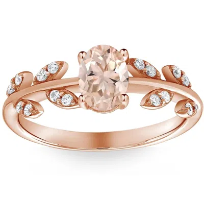 Pompeii3 1 Ct Oval Morganite & Diamond Vine Engagement Anniversary Ring In 14k Rose Gold In Orange
