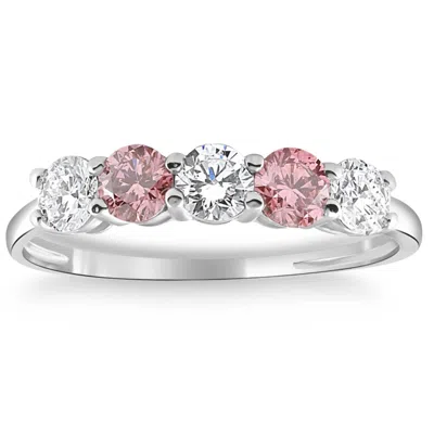 Pompeii3 1 Ct Pink Diamond Five Stone Anniversary Wedding Ring 14k White Gold Lab Grown In Multi