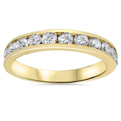 Pompeii3 1 Ct Round Cut Channel Set Diamond Wedding Women's 14k Yellow Gold Ring In Multi