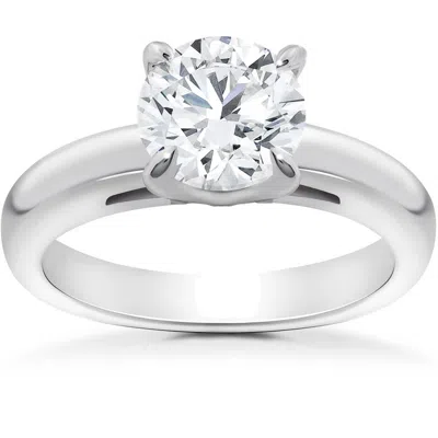Pompeii3 1 Ct Round Cut Solitaire Diamond Cathedral Heavy 5g Engagement Ring White Gold In Silver
