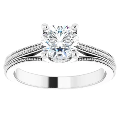 Pompeii3 1 Ct Round Diamond Engagement Ring 14k White Gold Vintage Accent Enhanced In Silver