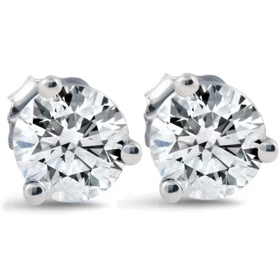 Pompeii3 1 Ct Round Diamond Studs 14k White Gold Clarity Enhanced In Silver