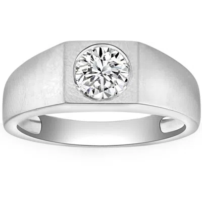 Pompeii3 1 Ct Solitaire Diamond Mens Wedding Ring 14k White Or Yellow Gold In Silver