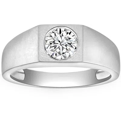 Pompeii3 1 Ct Solitaire Lab Grown Men's Diamond Wedding Ring In 10k White Gold In Metallic