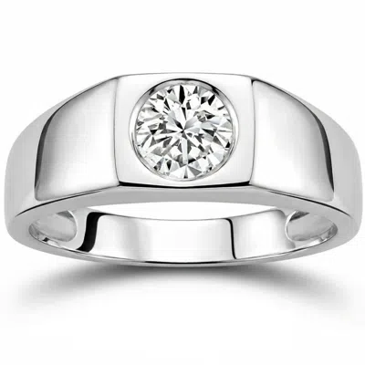 Pompeii3 1 Ct Solitaire Diamond Mens Wedding Ring 14k White Or Yellow Gold In Metallic