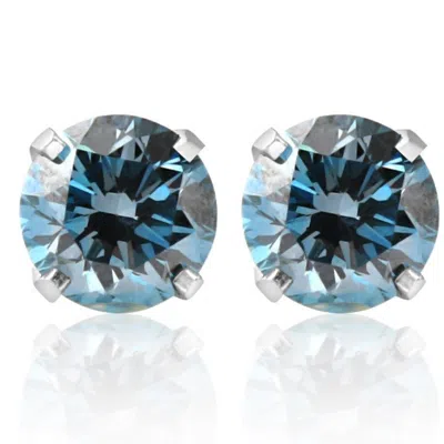 Pompeii3 1 Ct T. W. Blue Lab Grown Diamond Studs 14k White Gold Earrings In Silver