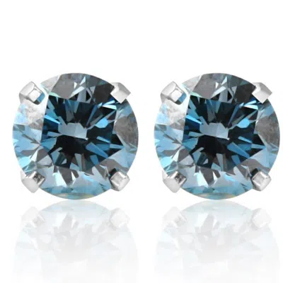 Pompeii3 1 Ct T. W. Blue Lab Grown Diamond Studs 14k White Gold Earrings In Multi